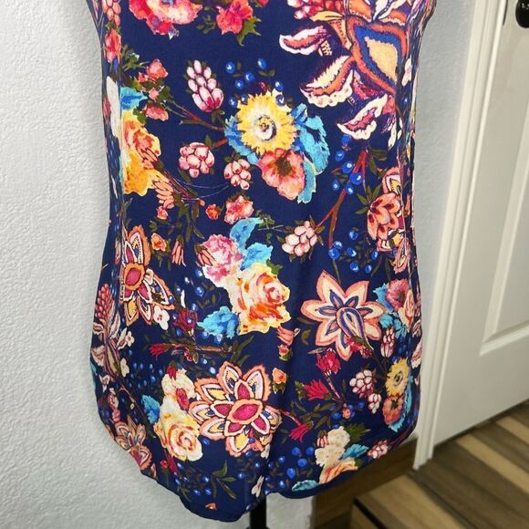 Haute Hippie Sleeveless Halter Neck Floral Dark Blue Silk Summer Top Sz Small - Picture 5 of 11